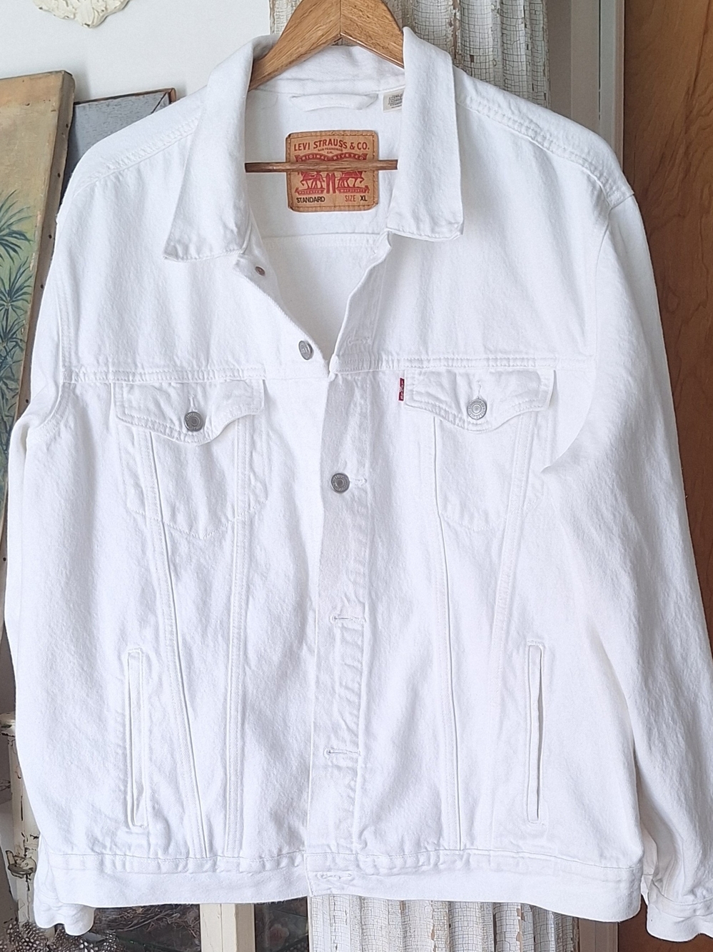 Levi's White Denim Trucker Jacket - Men's Women's, Thick Cotton XL